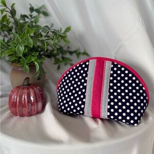 HANDMADE Polka Dot Cosmetic Bag with Denim and Pink Accents